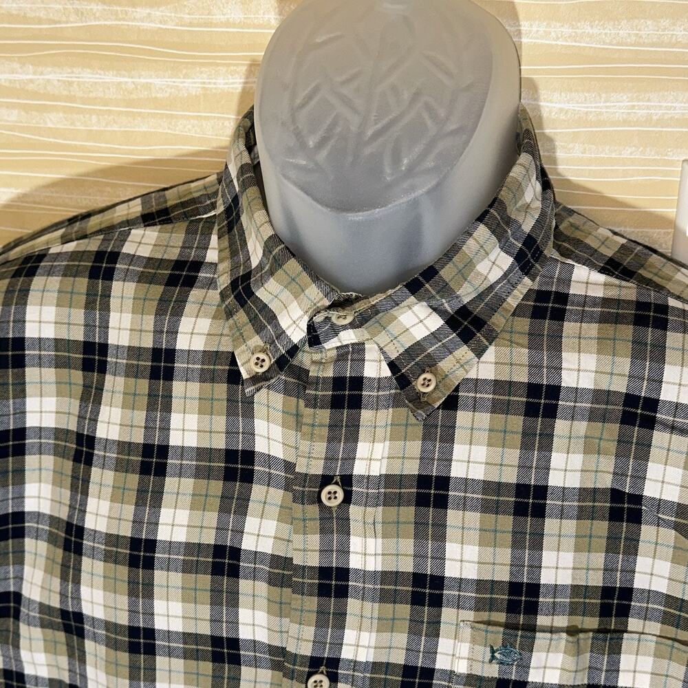 Southern Tide Men's Blue and Tan Plaid Flannel Long Sleeve Shirt M 0613